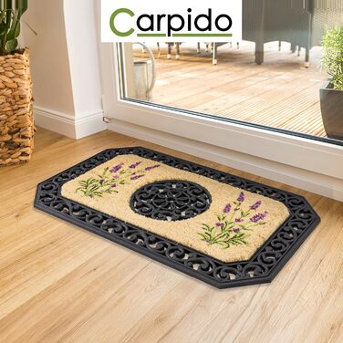 Килимок для дверей бежевого кольору з лавандою Килимок для очищення 45x75 см Килимок для дверей в приміщенні Вхідний килимок для критих відкритих майданчиків Кокосовий килимок з гумовим краєм 45 x 75 см (прямокутний) Лаванда