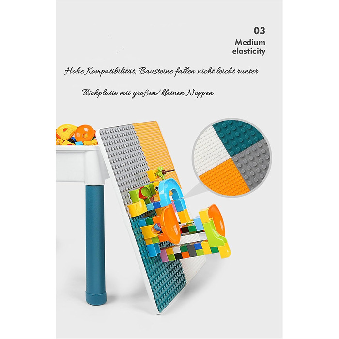 Комплект дитячого столу та стільця 6-в-1, дитячий ігровий стіл, двостороння стільниця 551 см з 292 будівельними блоками, багатофункціональний стіл з 1 стільцем як столом-конструктором, пісочниця, стіл для творчості 51*51