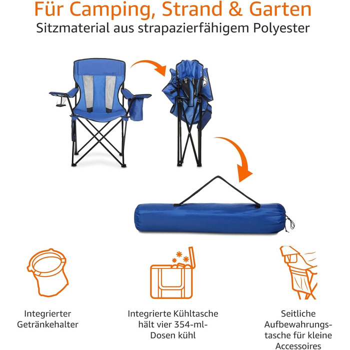 Кемпінгове крісло з відділенням-холодильником, стандартна сітка, синій колір