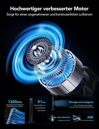 Інтелектуальний безшумний баштовий вентилятор GoveeLife, вентилятори, що обертаються на 75, з додатком і голосовим пультом дистанц