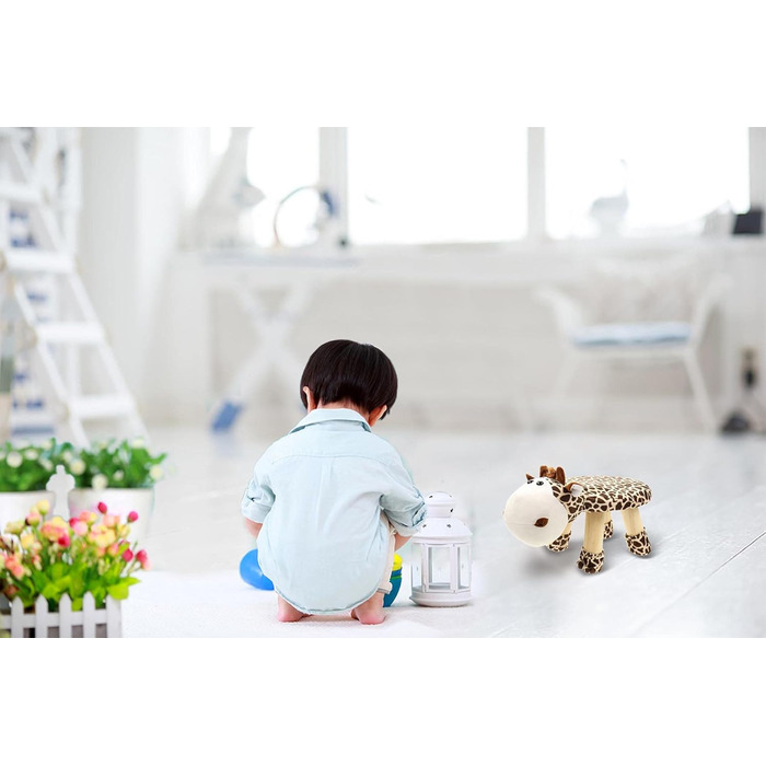 Стілець/табурет ELLUG для дітей, тварин, плюшевий чохол та дерев'яні ніжки, до 70 кг, 47 * 20 * 27 см (жираф)