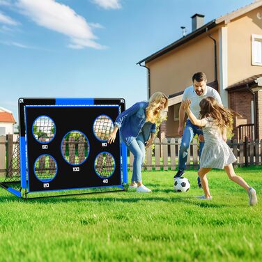 Футбольні ворота 2-в-1 для дітей, 150 x 120 см, портативні та стабільні футбольні ворота з 5 зонами для удару, 4 кріпленнями для землі та 1 сумкою для перенесення, стабільні для саду, парку, пляжу, сині 150 x 120 x 120 см