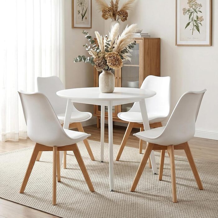 Обідні стільці з ніжками з масиву бука, сучасний ретро-дизайн середини століття, м&39які стільці для кухні, їдальні та вітальні, білий, 4