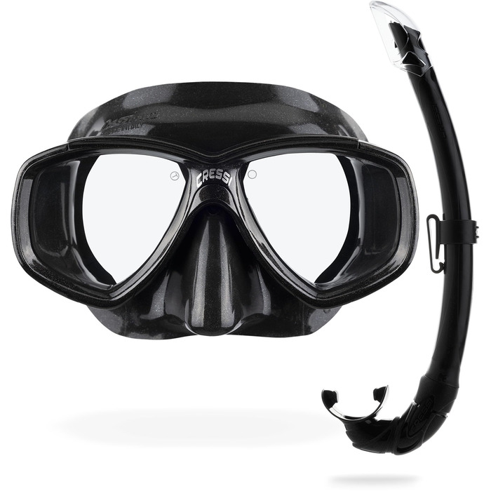 Одинарна маска або комбінований комплект маска трубка для дайвінгу та снорклінгу, один розмір, дорослий комбінований комплект чорний/чорний