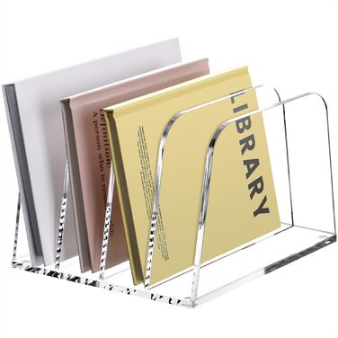 Акриловий тримач для листів та органайзер для столу SANRUI (4 відділення) - вертикальний лоток для листів для пошти, блокнотів A5 та планшетів Прозорий органайзер для тіней для повік та сортувальник (прозорий)