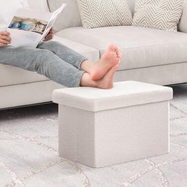 Пуф для зберігання Bonlife, складне кубічне сидіння з кришкою, флісова скриня-підніжка, білий колір, 42x32x32 см (42 Г x 32 Ш x 32 В см)