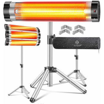 Інфрачервоний обігрівач KESSER, обігрівач для патіо, 2500 Вт, включаючи захисний чохол, телескопічна підставка з регульованою висотою, обігрівач для пеленального столу, обігрівач для патіо, кварцовий обігрівач, інфрачервоний