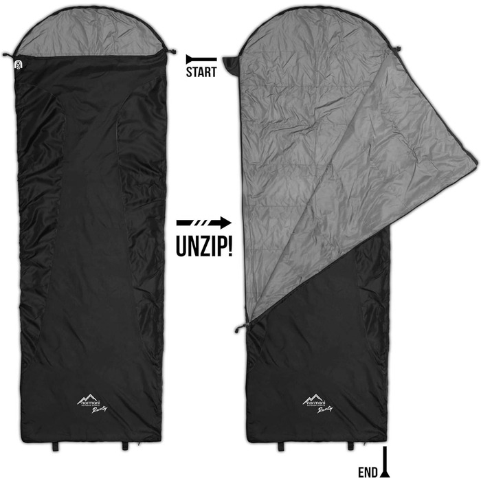 Ультралегкий спальний мішок normani Runty КОМПАКТНИЙ РОЗМІР Наповнювач з 3D мікрофібри Microtech, водонепроникний літній спальний мішок темно-чорний 210 см x 75 см x 60 см (лівий)