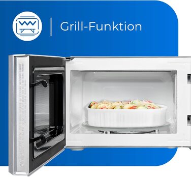 Мікрохвильова піч Exquisit MW717-070G срібло Мікрохвильова піч з грилем Гриль 900 Вт Поворотний стіл 245 мм Ø Місце для приготування їжі 20 літрів Лаковані 5 рівнів потужності Програма розморожування Таймер Мікрохвильова піч Гриль Срібло