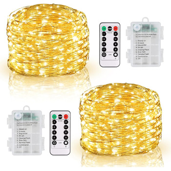 Акумулятор казкових вогнів DBFAIRY, 2x10M 100 світлодіодних казкових вогнів з пультом дистанційного керування 8 режимів і таймером