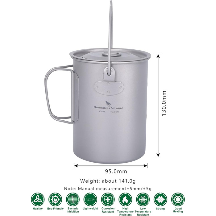 Безмежна подорож Титанова підвісна чашка 900 мл зі складною ручкою Відкритий кемпінг Туристичний горщик для приготування їжі Ультр