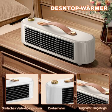 Енергозберігаючий міні-вентиляторний обігрівач потужністю 800 Вт, портативний керамічний вентиляторний обігрівач з термостатом для кемпінгу та ванних кімнат, захист від перегріву та перекидання, тихий (білий)