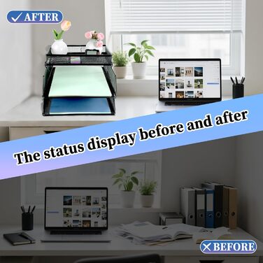 Рівневий сітчастий органайзер, штабелюваний настільний органайзер з верхнім тримачем для канцелярського приладдя, лотки для паперових документів та листів для офісу, школи та дому, чорний 2-рівневий, 2-