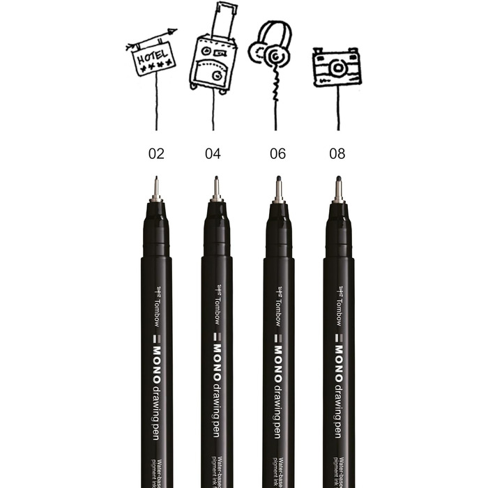 Ручка для малювання Tombow Fineliner MONO, Bold Set, пігментне чорнило, водо- та світлостійкість, для ілюстрації та малювання, чорна, набір з 4 шт. , WS-EFL-H-B-4P