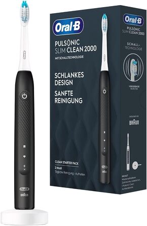 Електрична зубна щітка Oral-B Pulsonic Slim Clean 2000 Звукова, чорна та чутлива щітки для звукових зубних щіток, 4 шт. и, насадка для зубної щітки Oral-B Звукова зубна щітка