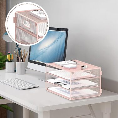 Ярусний лоток для листів, органайзер для паперу з ручкою, лоток для документів, настільний органайзер для школи, офісний органайзер, лоток для листів, металева сітка, рожевий, 3-