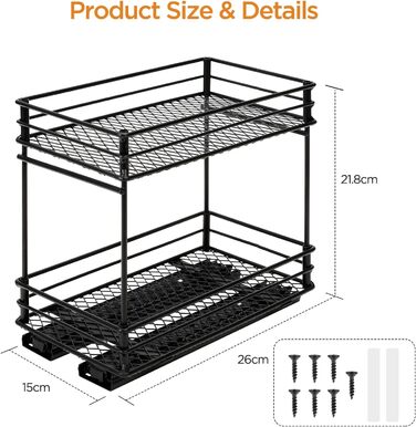 Розсувна підставка для спецій Cozary - подвійний органайзер для спецій - підставка для спецій з шухлядою та вентиляцією, органайзер для кухонної шафи, 2 варіанти кріплення (26 * 15 * 21,8 см)