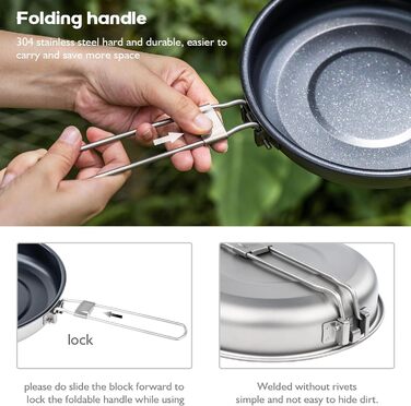 Сковорода для кемпінгу iBasingo 22 см 1500 мл Титанова сковорода з антипригарним покриттям зі складною ручкою Портативна легка ско