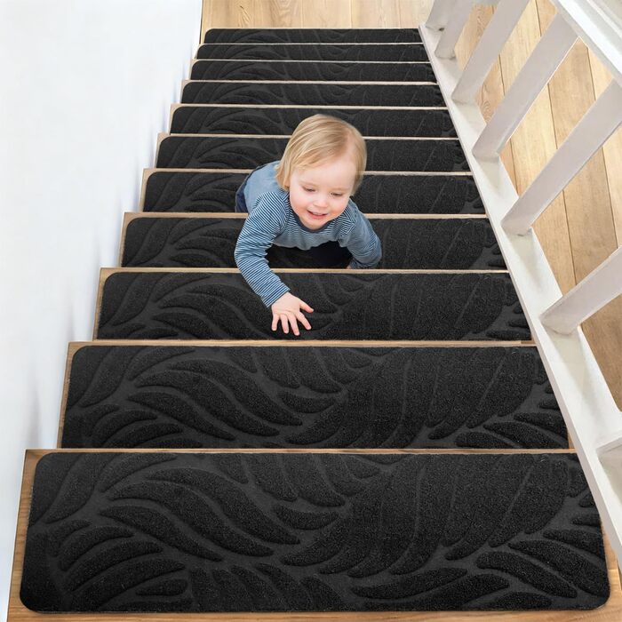 Сходинки для сходів, 15 шт. , протиковзкі, самоклеючі, 55x19 см, багаторазові, ріжучі, захист для сходів у приміщенні для домашніх тварин та дітей - чорні