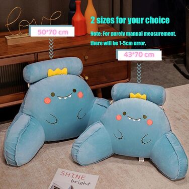 Подушка для спини з потиличним валиком, подушка для читання для ліжка та дивана, піна з ефектом пам&39яті, мультяшна подушка для спинки ліжка, ідеальна підтримка спини для читання, роботи та ігор (небесно-блакитні динозаври, XL) Дуже великий Небесно-блаки