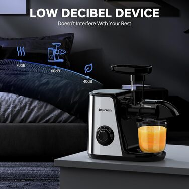 Переможець тесту на овочі та фрукти повільної соковижималки Muchen 150 Вт тихий двигун, зворотне подрібнення, легке очищення, дизайн з нержавіючої сталі в чорному та сріблястому кольорах, в т.ч. книга рецептів Single