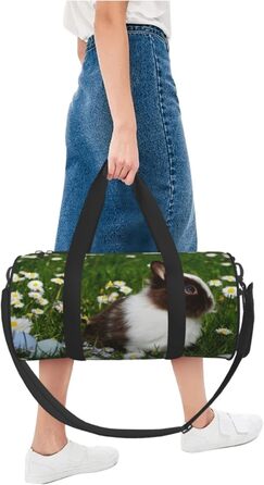 Спортивна сумка для подорожей, біло-коричнева, з принтом кролика, сумка на ніч, чорна, універсальний розмір