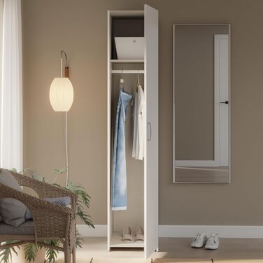 Шафа 40, вузька сучасна шафа, 1-дверна, шафа для передпокою, передпокій, дерев&39яний композит, білий, 40 см завширшки x 190,5 см заввишки x 54,4 см завглибшки