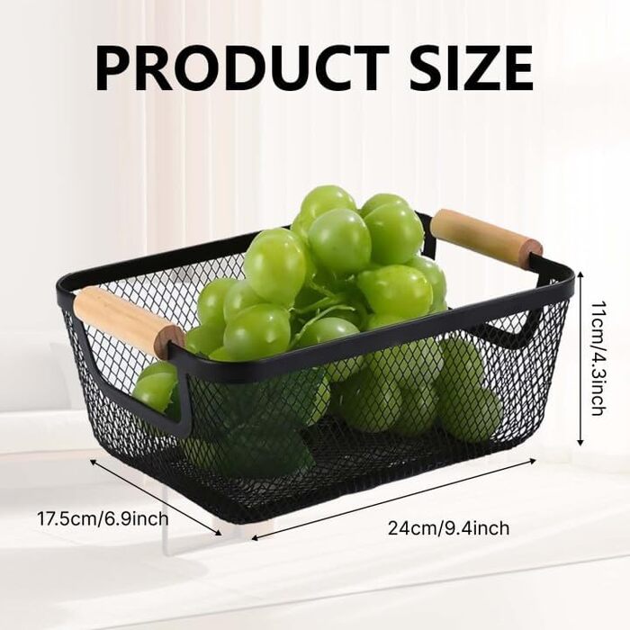 Дротяні кошики, 2 шт. металеві кошики, кошики для зберігання, кухонний кошик з дерев&39яними ручками, підвісний органайзер для фруктових кошиків, багатофункціональні сітчасті металеві кошики, полиці-кошики для кухні, комори, ванної кімнати, спальні