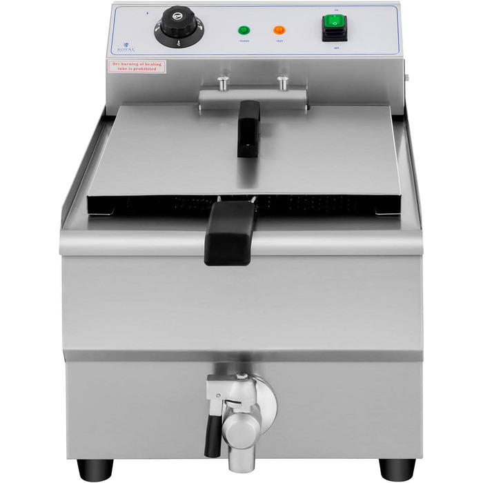 Електрична фритюрниця Royal Catering з нержавіючої сталі RCEF 16EB (3 500 Вт, ємність 16 л, діапазон температур 50-200 C, холодна зона, зі зливним краном)