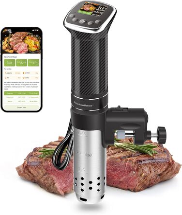 Кухонна плита Sous Vide WiFi Precision Cooker App Control Sous Vide Rod 1100 Вт Циркуляція 40C-90C Діапазон температур IPX7 Водонепроникний РК-сенсорний дисплей Ультратихий занурювальний циркуляційний насос Вуглецеве волокно Чорний