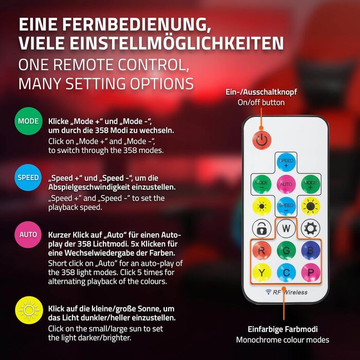 Ігрове крісло ML-Design із RGB-світлодіодним підсвічуванням та Bluetooth-динаміками, червоне, штучна шкіра, ергономічне офісне крісло, висока спинка, підголівник, поперекова підтримка, поворотне та регульоване, гоночне ігрове крісло