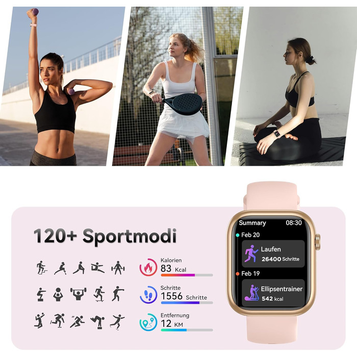 Розумний годинник для чоловіків та жінок, 1,83-дюймовий HD фітнес-трекер з крокоміром/монітором артеріального тиску/монітором серцевого ритму/функцією телефону, трекер сну, 120 спортивних режимів, водонепроникний фітнес- та спортивний годинник IP68 для iP