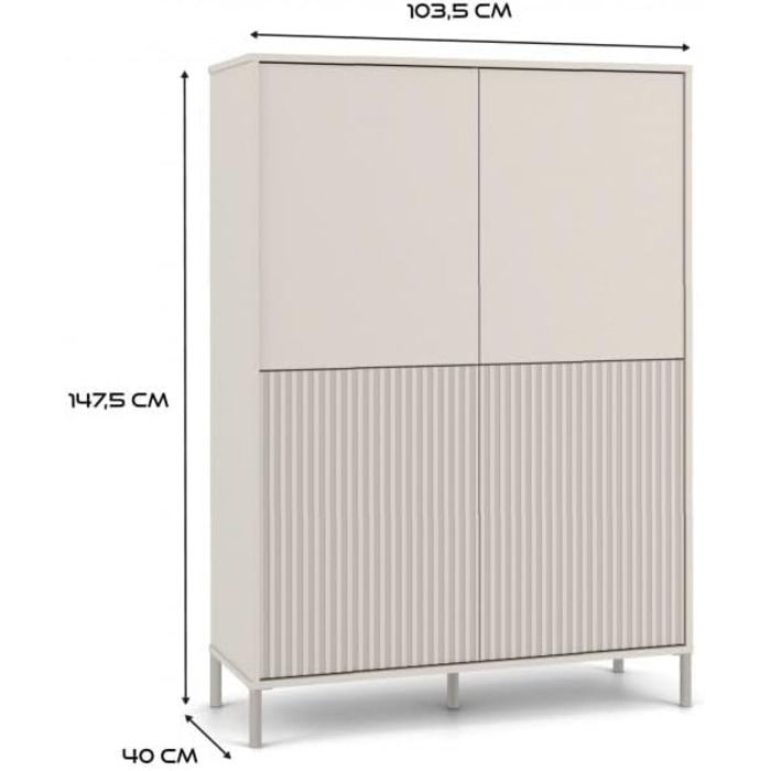 Сучасна шафа CDF KAMARO 4DK Колір Кашемір (бежевий) Шафа для документів та дрібних предметів Ідеально підходить для вітальні, спальні, дитячої кімнати та офісу Легке складання Кашемір (бежевий) 4DK