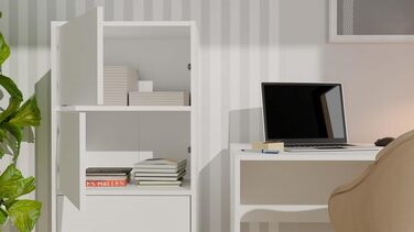 Комод CDF, шафа, висока шафа з 4 дверцятами та полицями - ІДЕАЛЬНО ДЛЯ ВІТАЛЬНІ - КОМПАКТНИЙ ТА СУЧАСНИЙ СТІЙКИЙ ТА УНІВЕРСАЛЬНИЙ Білий