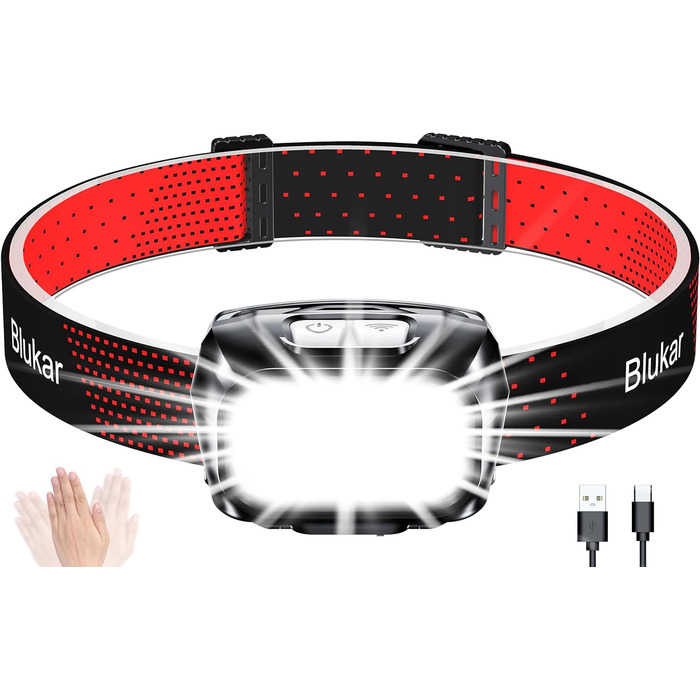 Світлодіодний налобний ліхтар Blukar акумуляторний, 2000 люмен супер яскравий налобний ліхтар Stepless Dimmable з 8 режимами, датч