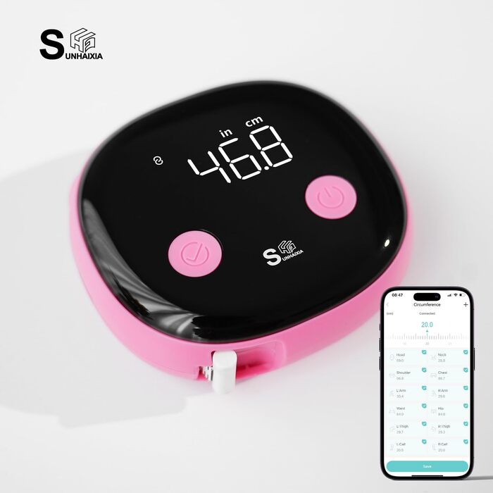 Розумна рулетка Fitdays для вимірювання тіла, рулетка для вимірювання тіла, світлодіодний HD повноекранний моніторинг жиру в організмі, інструмент для фітнес-шейпінгу та схуднення, додаток Fitdays (рожевий)