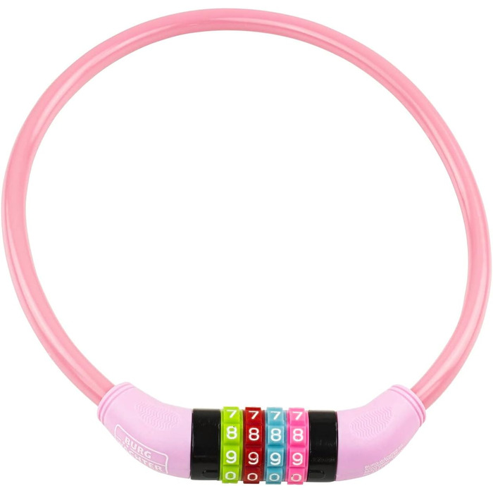 Велосипедний замок Burg-Wchter з кодовим замком, спіральний, тросовий, кабельний, 65 см завдовжки, діаметр 10 мм, рожевий