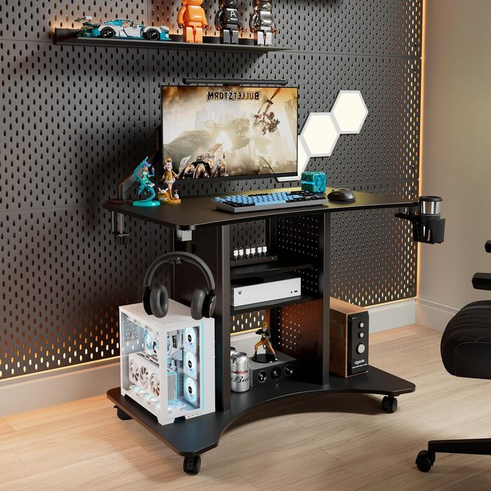 Ергономічний стіл EUREKA, комп&39ютерний стіл на колесах, невеликий стіл з 4 колесами, що обертаються на 360, мобільна робоча станція 94 * 59 * 75 см, підходить для вітальні, спальні, кабінету з місцем для зберігання