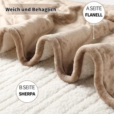 Ковдра з підігрівом 180x130 см, Ковдра з підігрівом та автоматичним вимкненням, 6 налаштувань нагріву, 10-годинний таймер, захист від перегріву, м&39яка фланель та шерпа, можна прати в пральній машині, Ковдра з підігрівом для дивана, ліжка, офісу, бежевий