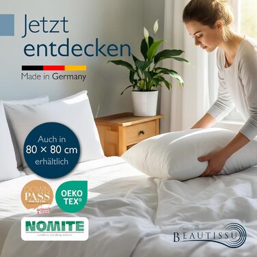 Пухова подушка Beautissu 40x80 80x80 Пухова та пір&39яна подушка, 100 зроблено в Німеччині Пухова подушка 40 x 80 см Сертифіковано Oeko-Tex, Downpass та Nomite Можна прати та сушити в сушильній машині FK 40x80 см (1 упаковка)