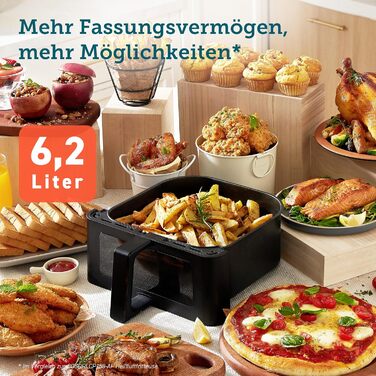 Фритюрниця COSORI Hot Air Fryer XXL 6.2 л з оновленою технологією Rapid Air, 55 енергозбереження, для 3-5 осіб, фритюрниця 12 в 1, 30 книг рецептів, один сенсорний крін, 1700 Вт 6.2 л Clear Blaze Grey