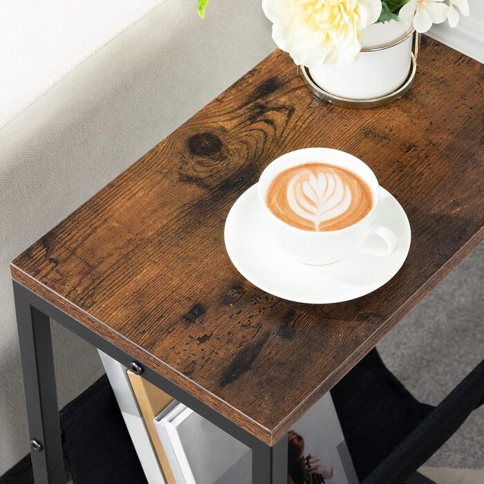 Вузький бічний столик HOOBRO, тумбочка з тканинною петлею для журналів, диван-столик, підходить для невеликих приміщень, спальні, вітальні, офісу, темно-коричневий EUBF66BZ01