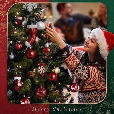 Набір із 128 предметів високоякісних червоно-білих пластикових різдвяних кульок із зірочкою-верхівкою SOLEDI