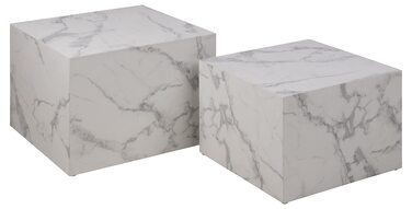 Комплект журнальних столиків AC Design Furniture Dicte Square з 2 шт. , білий з мармуровим ефектом, елегантний стіл для вітальні, приставний столик для вітальні, Ш 58 x В 40 x Г 58 см та Ш 50 x В 33 x Г 50 см