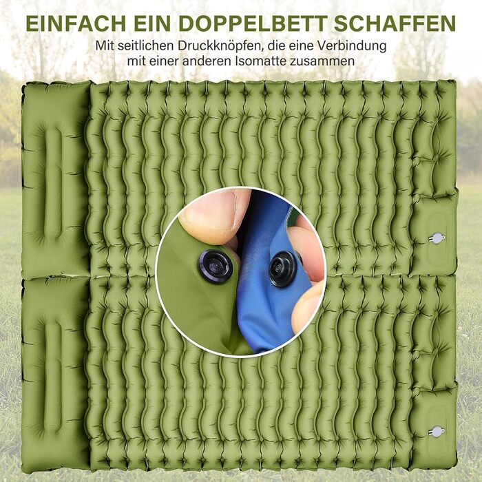 Килимок для сну в кемпінгу, надувний матрац для кемпінгу з ножним насосом та подушкою, компактний та легкий надувний матрац для походів та пляжу Green-1
