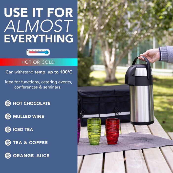 Термокавник для кави 3-літровий з нержавіючої сталі Airpot з помпою. Двостінний ізоляційний, герметичний кавник для кави та чаю з поворотною основою на 360, ручкою для перенесення, запобіжним замком, знімний.