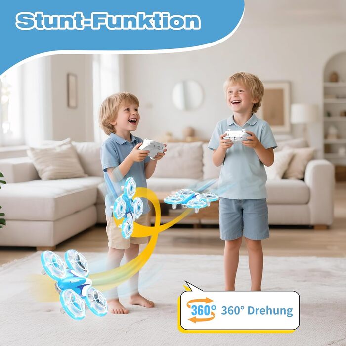 Міні-дрон для дітей – радіокерований літак-дрон з LED-світлом, для віку 6–10 років, для приміщень та вулиці, подарунок на Різдво та день народження для хлопчиків та дівчаток, 3 батарейки, поворот на 360°