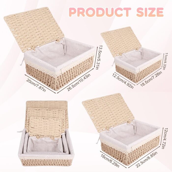 Кошик для зберігання з кришкою, комплект з 3 шт. , плетений кошик ручної роботи з кришкою з екологічного матеріалу для ванної кімнати та вітальні, 3 розміри (хакі) Aa-01