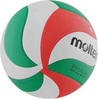 Волейбольний м'яч Molten V5M4000-DE, Змагальний, Сертифікат DVV, М'яка синтетична шкіра, Розмір 5, Білий/Зелений/Червоний