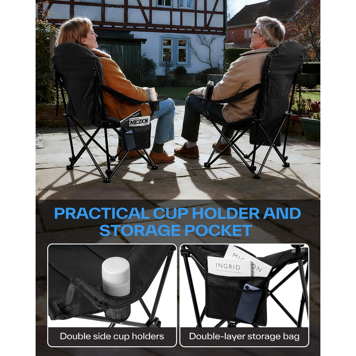 Складане кемпінгове крісло Sportneer Складане кемпінгове крісло до 160 кг, 3 регульовані кути нахилу, кемпінгове крісло/рибальське крісло зі спинкою, підголівником та сумкою для перенесення, складне кемпінгове крісло/вуличне крісло, , чорний